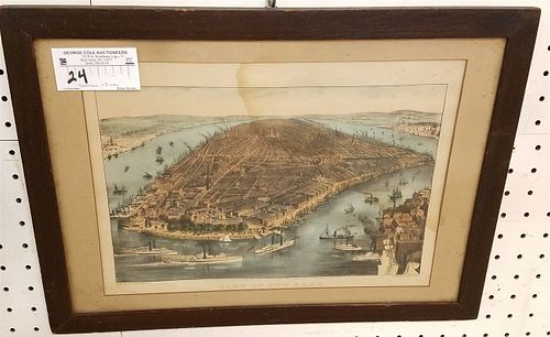 FRAMED CURRIER + IVES VIEW OF NEW YORK 10" X 14"