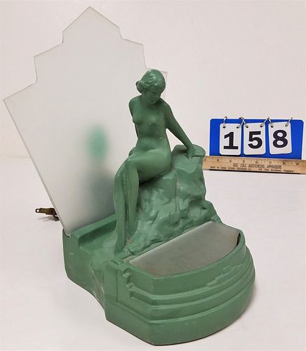 DECO CERAMIC FIGURAL BASE LAMP WOMAN SEATED BY A POOL