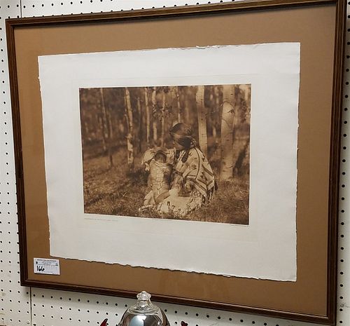 FRAMED PHOTOGRAVURE "ASSINIBOIN MOTHER AND CHILD" FROM ORIGINAL 1926 PHTO BY E. CURTIS BY SUFFOLK ENG CO CAMBRIDGE MASS 19" X 23 1/2"