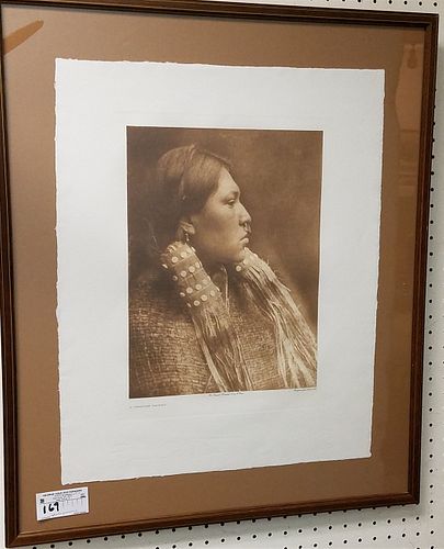 FRAMED PHOTOGRAVURE "HESQUIAT MAIDEN" FROM ORIGINAL 1915 PHOTO BY E. CURTIS BY JOHN ANDREW AND SON 23 1/2" X 19"
