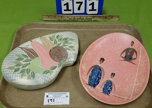 TRAY 2 PC MARC BELLAIRE CERAMICS COVERED BX 2 1/2"H X 11"W X 6 1/2"D AND BOWL 1 1/2"H X 8"W X 10 1/2"D