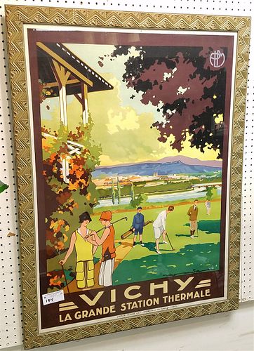 FRAMED FRENCH TRAVEL POSTER VICHY LA GRANDE STATION THERMALE 41" X 29 1/2"