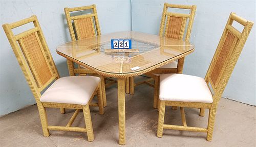 YOUNG & HINKEL WICKER PATIO TABLE 42" SQ W/4 CHAIRS