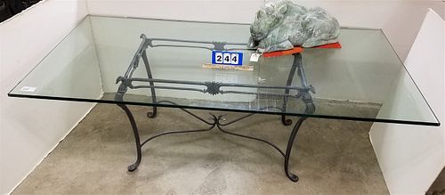 BRONZE BASE GLASS TOP TABLE 7'L X 42"W X 3/4"THICK