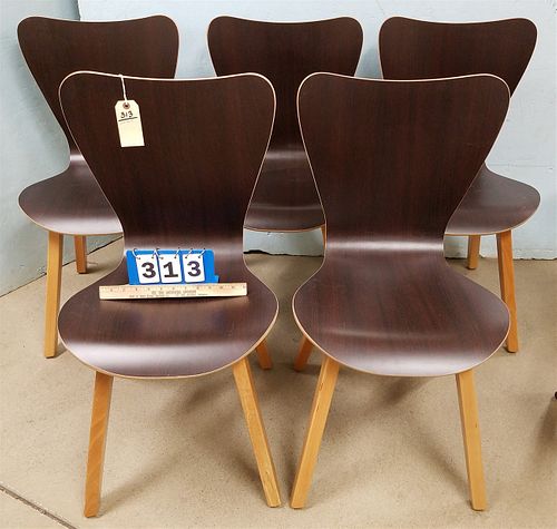 SET 5 MODERN FORMED PLYWOOD AND FORMICA CHAIRS
