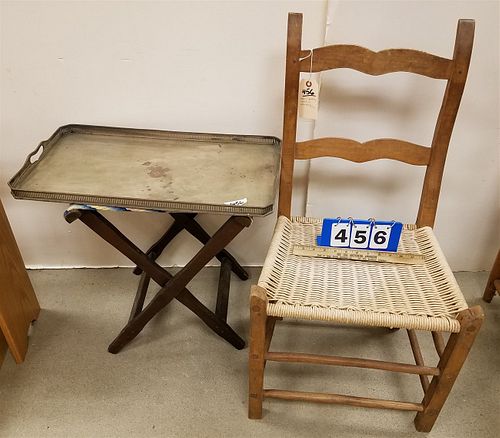 LADDER BACK WOVEN SEAT CHAIR & FOLDING STAND W/ S.P. TRAY
