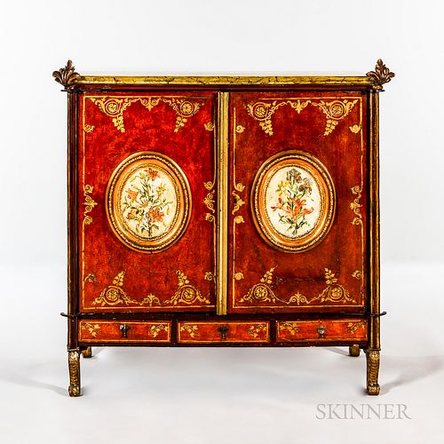 Venetian Red-lacquer and Giltwood Side Cabinet