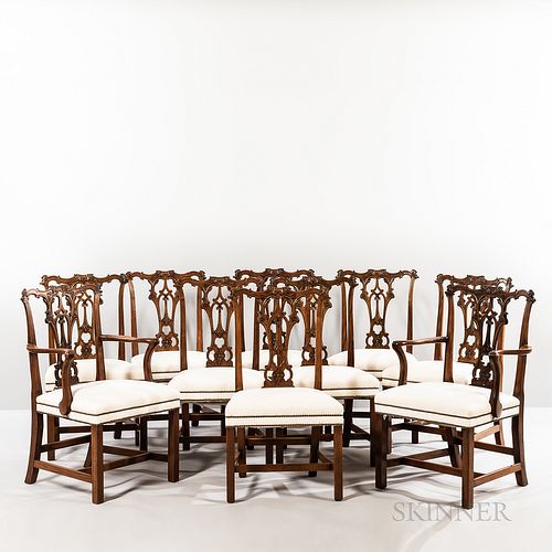 Twelve Georgian Mahogany Chippendale Dining Chairs