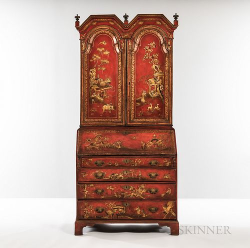 Georgian Red Lacquer Japanned Secretaire