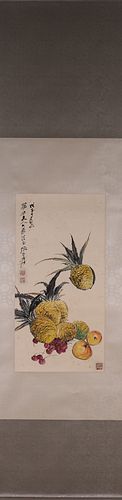 A Chinese fruit painting, Zhang Daqian mark