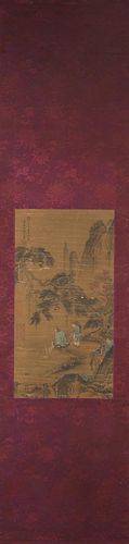 A Chinese landscape silk scroll painting, Liu Songnian mark