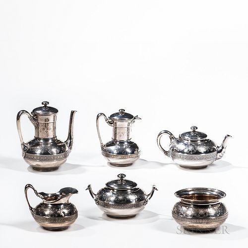 Six-piece Tiffany & Co. Sterling Silver Tea Service with Monogram for the Wife of Louis Comfort Tiffany