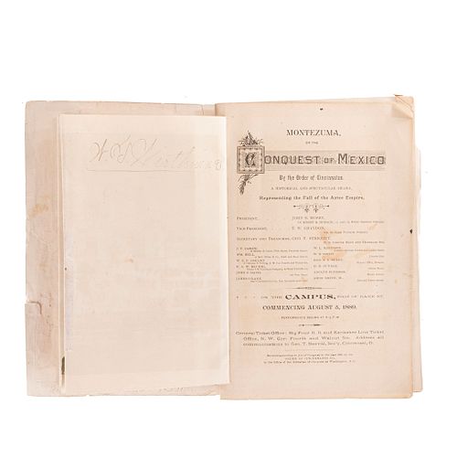 Rettig, John. Montezuma, or the Conquest of Mexico. By the Order of Cincinnatus. Cincinnati, 1889. 1er edición. 1 lámina