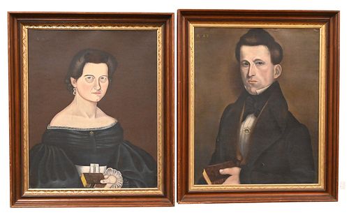 Pair of Aaron Dean Fletcher (1817 - 1902) Portraits, Lucius and Matilda Weston of Springfield, Vermont, oils on canvas, Lucius dated June 22, 1836 AE 