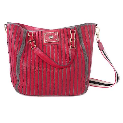 ANYA HINDMARCH - a Belvedere red tote. Designed with a red leather striped and soft grey suede exter