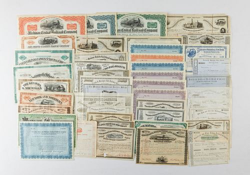 Group of Railroad Stock and Gold Certificates
