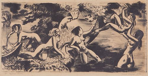 Clement Haupers "The River Bathers" Lithograph