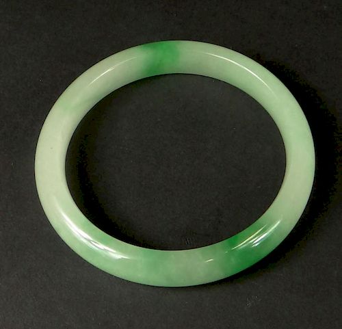 Chinese Pale Celadon to Green Jade Bangle. Unsigned.