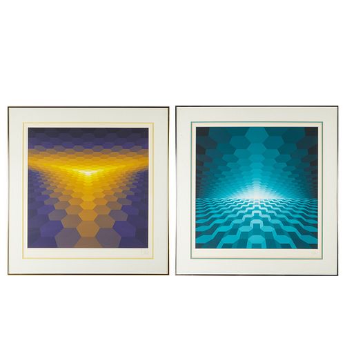Pair: Yvaral Vasarely Op-Art Prints
