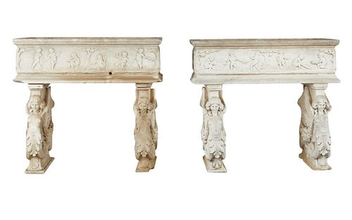 Pair of Victorian Limestone Planters and Stands