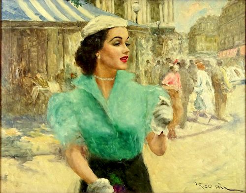 Pal Fried, American/Hungarian (1893-1976) Oil on canvas "Beauty On Paris Street"