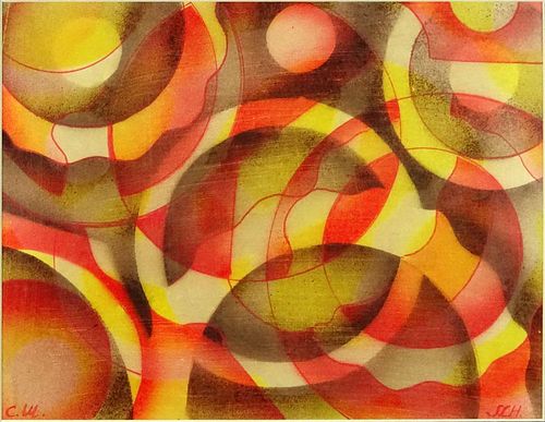 Serge Charchoune, Russian (1888-1975) Mixed media on paper "Abstract Composition" Initialed in Cyrillic lower right.