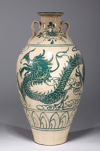 Chinese Cizhou Ware Crackle Glazed Dragon Vase