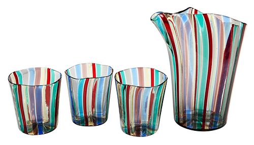 Gio Ponti for Venini, "Canne" Water Glasses and Pitcher