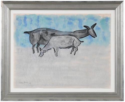 Milton Avery Watercolor of Goats,1959