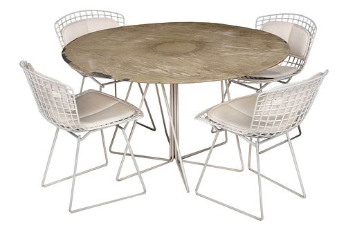 Four Bertoia Style Chairs and Table with Slate Top