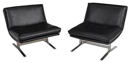 Pair of Mid Century Modern Black Lounge Chairs