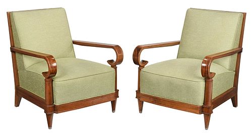 Pair Henri Martin Attributed Mid Century Arm Chairs