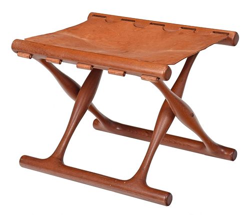 Poul Hundevad Mid Century Wood Leather Folding Chair