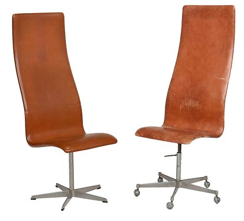 Two Similar Fritz Hansen Arne Jacobsen Tall Leather Chairs