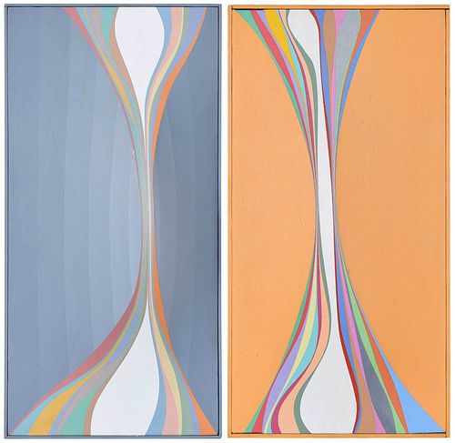 Two Philip R. Hodgson Dimensional Wave Form Paintings