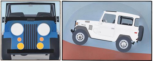 Two Philip R. Hodgson Dimensional Paintings of Jeeps