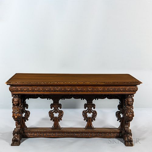 Renaissance Revival Heavily-carved Walnut Library Table