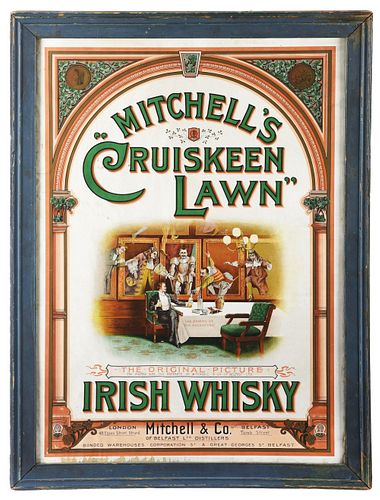 MITCHELL'S IRISH WHISKEY CARDBOARD ADVERTISEMENT.