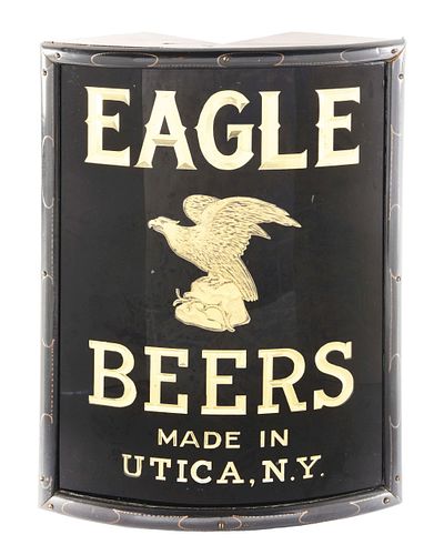 REVERSE PAINTED EAGLE BEERS GLASS CORNER SIGN.
