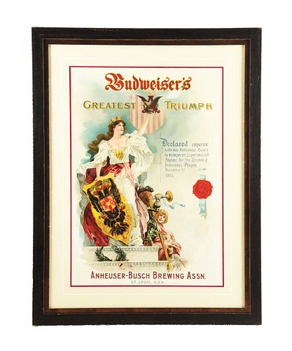 BEAUTIFULLY FRAMED AND MATTED BUDWEISER'S GREATEST TRIUMPH PAPER PIECE. 