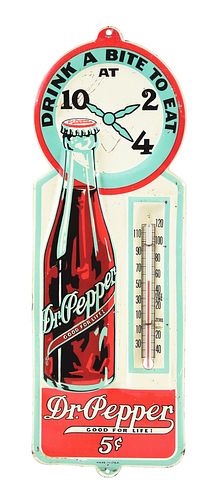 DR PEPPER EMBOSSED TIN THERMOMETER.