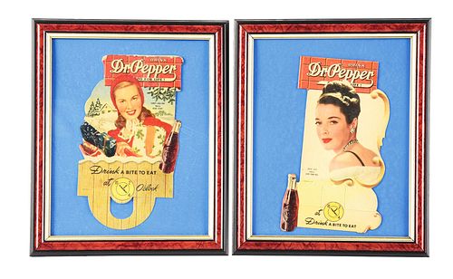 LOT OF 2: DR. PEPPER CARDBOARD LITHOGRAPH BOTTLE TOPPER ADVERTISEMENTS.