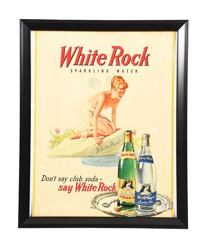 FRAMED CARDBOARD LITHOGRAPH FROM WHITE ROCK SPARKLING WATER.