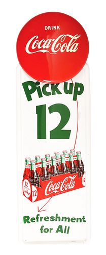COCA-COLA "PICK UP 12" PILASTER BUTTON SIGN.
