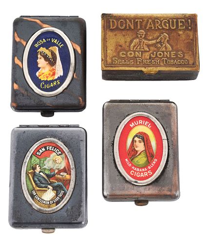 LOT OF 4: CIGAR-RELATED MATCH SAFES.