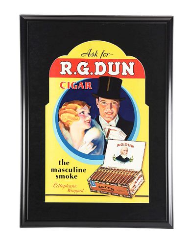 R. G. DUN FRAMED CARDBOARD CIGAR SIGN.