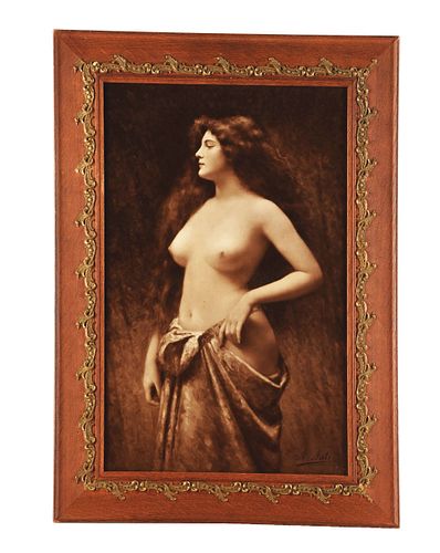 FRAMED PICTURE OF PARTIALLY NUDE WOMAN.