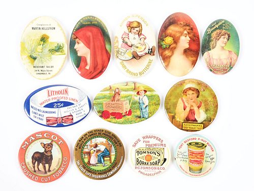 LOT OF 12: MISCELLANEOUS ADVERTISING POCKET MIRRORS.