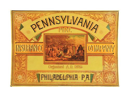 AMAZING TIN LITHOGRAPH FOR THE PENNSYLVANIA INSURANCE CO.