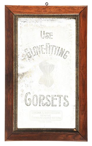THOMSON'S GLOVE-FITTING CORSETS FRAMED MIRROR ADVERTISMENT.